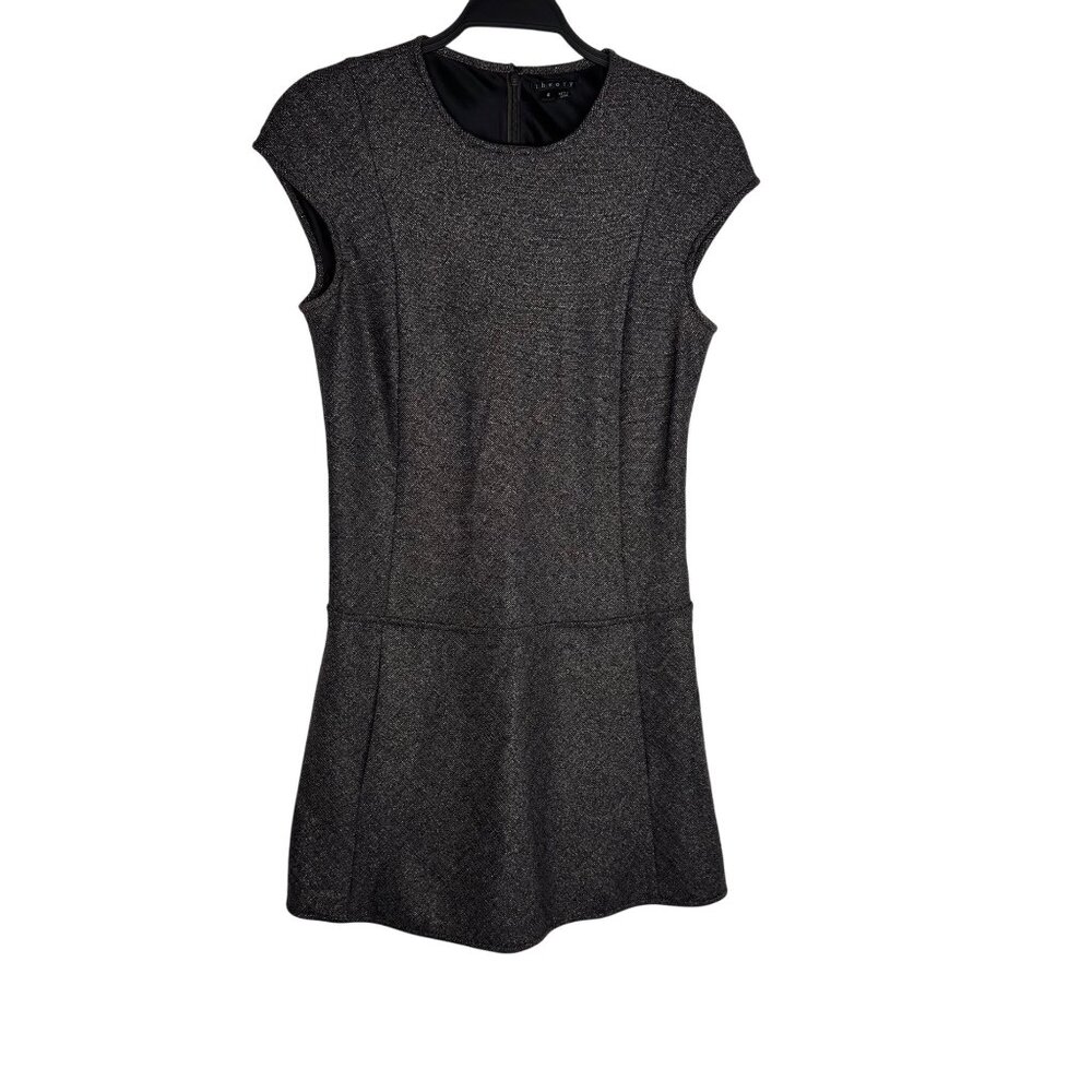 Theory Metallic Thread Dropped Waist Dress Sz 4 Pockets Olpia Harlequin Workwear